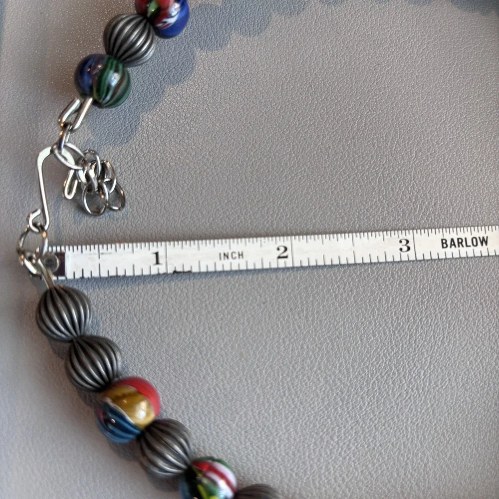 Vintage Mexican Folk Art Charm Necklace Statement Bib Beaded Wood Metal